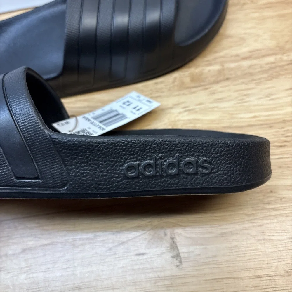 Adidas Adilette Aqua Slides 3 Stripe Black Mens Size 11 Womens 12 New In Box